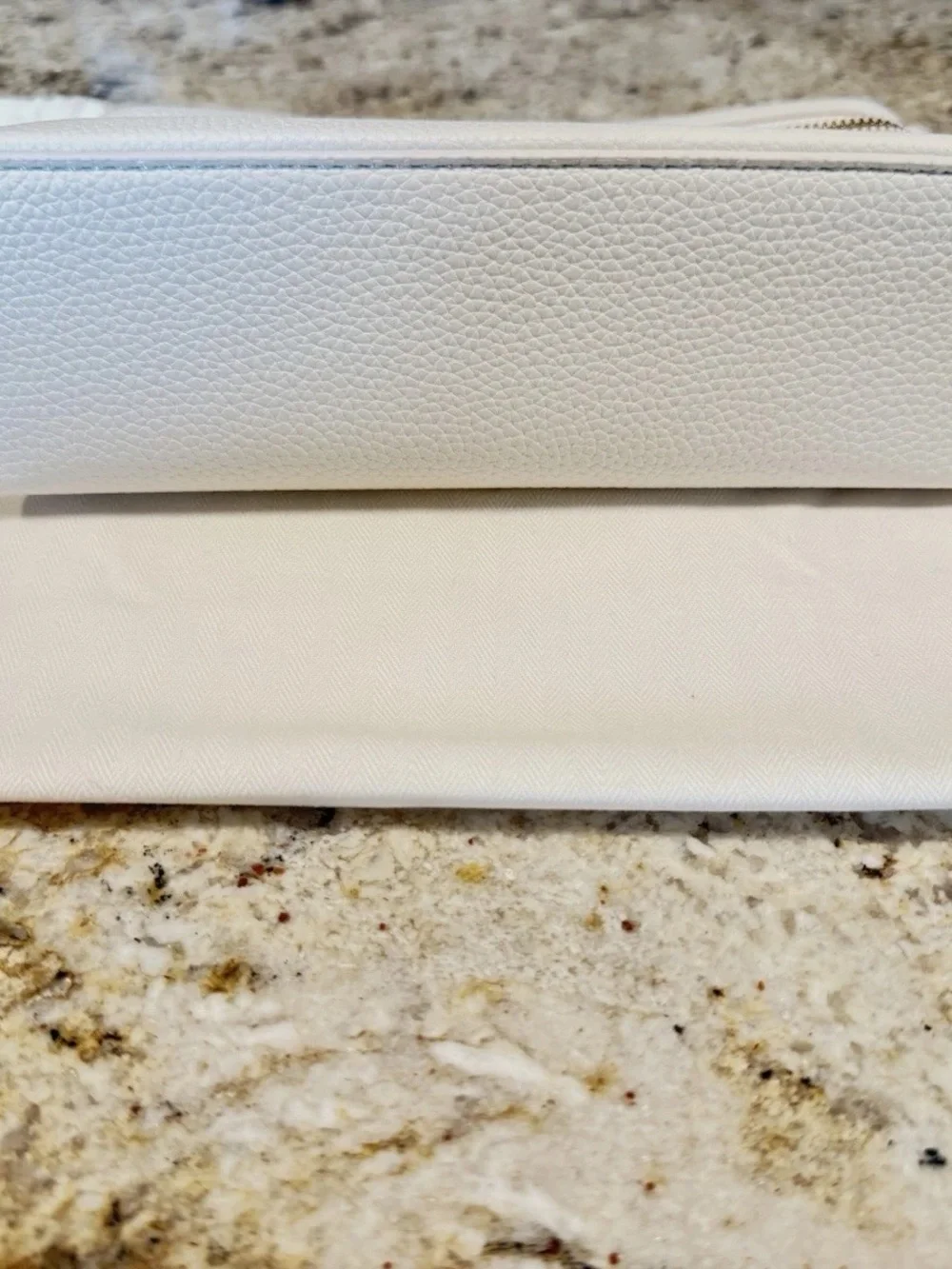 Loro Piana White Pebbled Leather Top-Handle Clutch with Gold Hardware